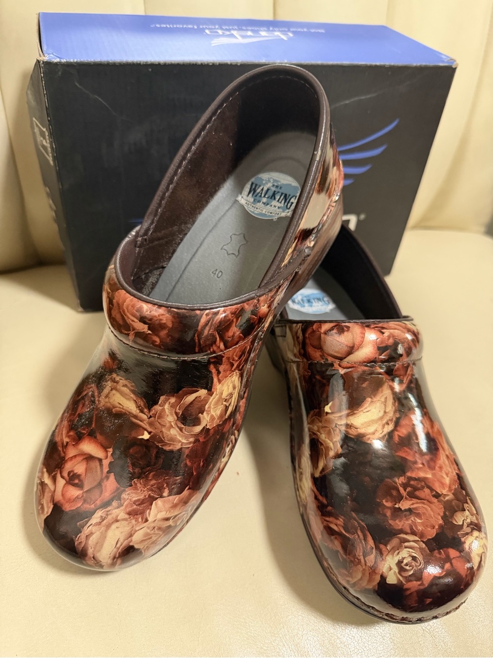 Dansko Brown Floral Patent Leather Clogs